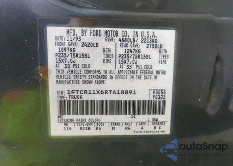 1994 Ford Ranger z USA, uszkodzony, nr VIN 1FTCR11X6RTA18891